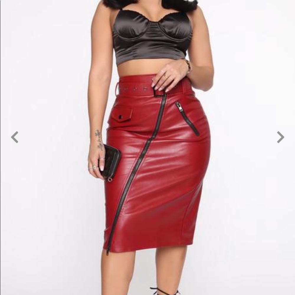 Vegan Leather Red Skirt